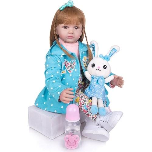 KEIUMI 24 Inch reborn toddler doll Cloth Body Wig Hair Baby Girl silicone doll gift For Children gift play house toys