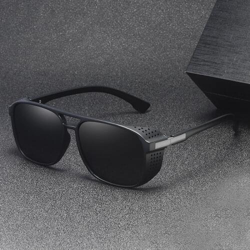 Classic Hollow Wrap Oval Steampunk Sunglasses Men Polarized Party Black Eyewear Shades Brand Design Fashion Sun Glasses For Male