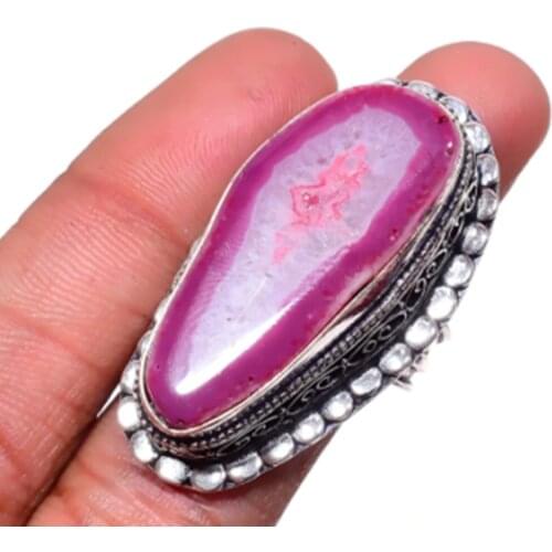 Solar Agates Ring Silver Overlay over Copper, USA Size 8.25 , R5307