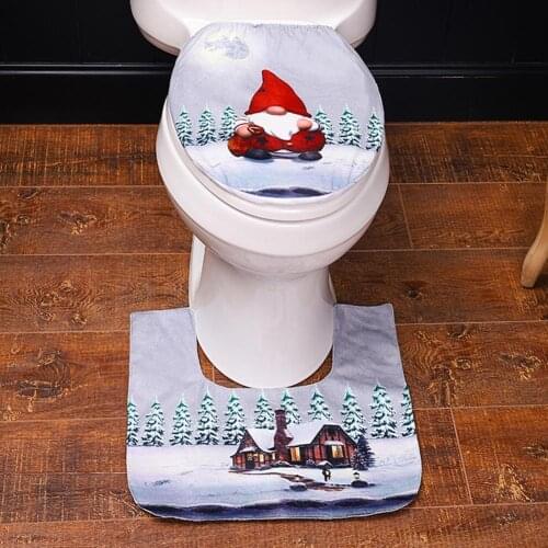 2Pcs Christmas Santa Gnome Bathroom Toilet Seat Cover Pad Mat Xmas Decoration