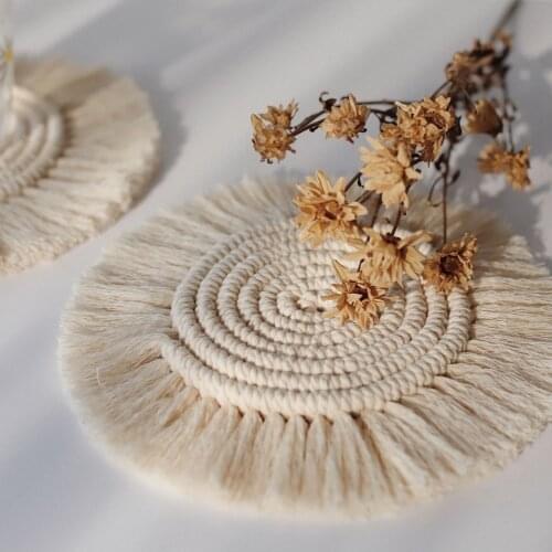 1/2/3/4/5PCS Round Cotton Cushion Bohemia Non-slip Cup Mat Heat Insulation Table Mat Handmade Macrame Cup Cushion Mat for Table
