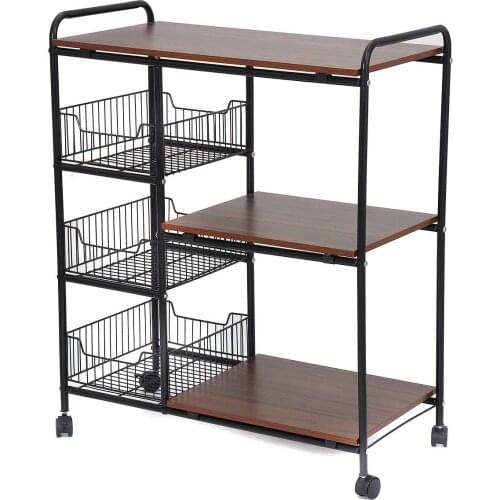 Kitchen Cart Kitchen Rack Multi-layer Storage Stand with 3 Mesh Baskets Wheel Trolley Household Multi-function