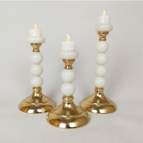 IMUWEN Metal Candle Holder Gold And White Candle Stand Fashion Wedding Exquisit Table Candlestick Party Home Decor