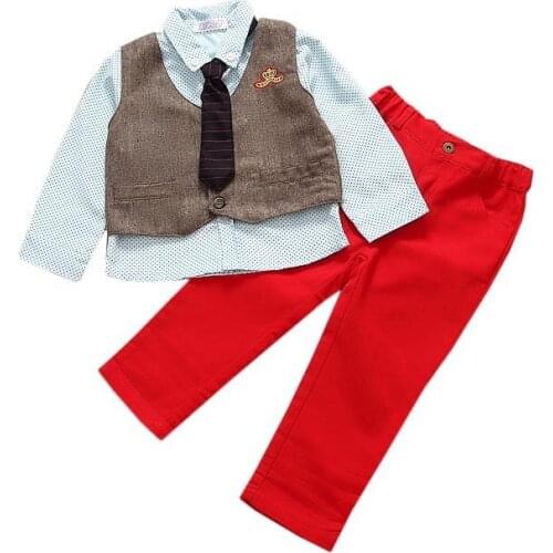 Boys Fashion Clothes Sets Tops+Pants+Vest 3pcs Clothing Sets Tie New StyleLong Sleeve Boy Gentleman Outfits