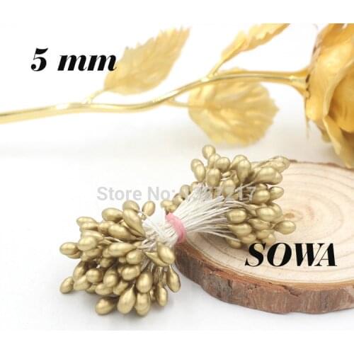 Wholesale Size 5mm Gold Color 450pcs/Lot Double Heads Pearl Flower Stamen For Wedding Decoration And DIY Pistil Stamen