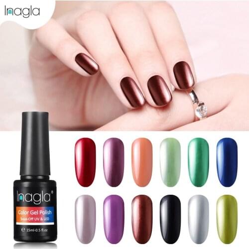 Inagla 15ML Metallic Colour Series Nail Gel Polish Soak off UV LED Nail Polish Lacquer Varnish Metallic Reinforce Top Base Coat