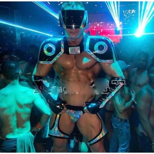 Catwalk nightclub bar party show stage dance wear Sexy Model Future tech men gogo costume