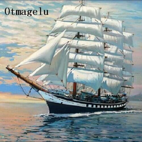 Full Round Drill 5D DIY Diamond Painting Big Boat"Smooth Sailing" Embroidery Cross Stitch Hanging Wall Painting Home Decor Gift