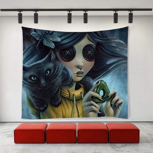 Button Girl ANG Cat Unique Art Custom Black Afro Tapestry