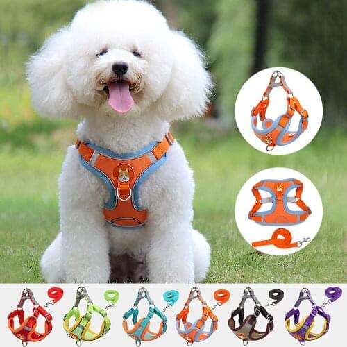 Puppy Harness Soft Breathable Suede Fabric No Pull Dog Vest Harness for Puppies Reflective Adjustable Cat Pet Harness & Leash