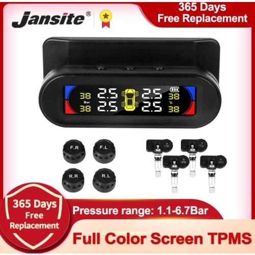 Jansite TPMS Color Screen Tire Pressure Temperature Alarm Monitoring System Intelligent on/off Solar Charge Sensor Car Accessory
