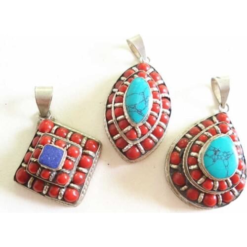 TBP620 Tibetan Jewelry Nepal Vintage Hand Pendants Inlay Colorful Beads Multi Designs