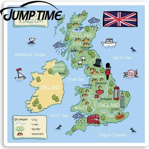 Jump Time United Kingdom Map Vinyl Stickers - UK Britain Sticker Luggage Window Bumper Decal Waterproof Car Accessories