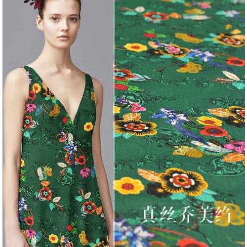 Green printed enamel fabric 13mm 137cm wide silk fabric natural silk cloth dress womens spring and summer new anti-wrinkle thin