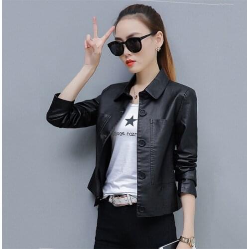 New spring and autumn leather jacket ladies black 3XL 4XL large size short slim PU coat 2021 Korean fashion motorcycle clothing