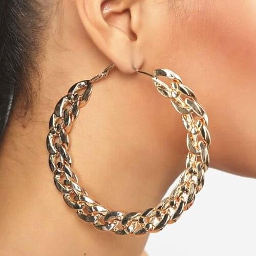 2020 New Design Vintage Chain Hoop Earrings For Women Big Gold Round Earring Jewelry Female Fashion Statement Gifts