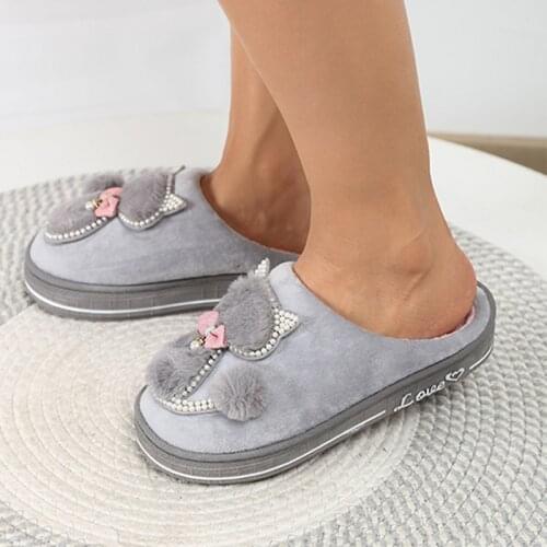 Women Winter Warm Plush Slippers Ladies Indoor Home Cotton Cute Cat slipper Female Flat Shoes Shollow Thick Heels Comfort Shoe