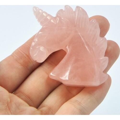 1PC 2.0" 100%Natural Rose Pink Quartz Crystal Unicorn Carving Horse head Skulls Figurin