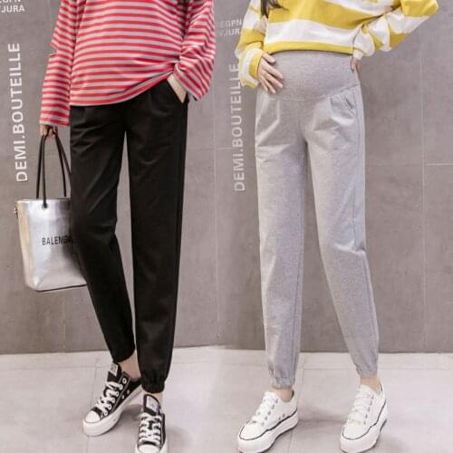 1217# Autumn Casual Cotton Maternity Pants High Waist Adjustable Belly Pants Clothes for Pregnant Women Pregnancy Sport Trousers