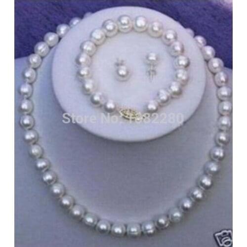 ! 2015 charming 8-9mm White Cultured Pearl Necklace Bracelet Earring Set JT6667