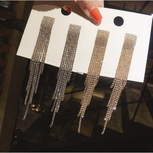 2020 New Trend Earrings For Women Jewelry Korean Luxury Long Rhinestone Tassel Stud Earring Temperament Womens Earrings Party