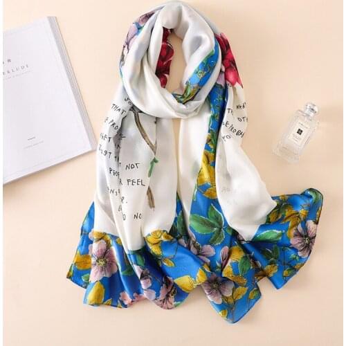 2019 New Fashion Women Spain Luxury Brand Floral Silk Shawl Scarf Print Long Soft Bandana Pashmina Foulard Hijab Snood 180*90Cm