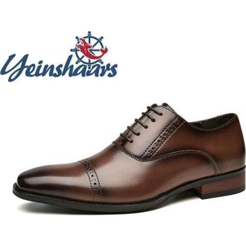 2020 Fashion Oxford Black / Brown Brogue Shoes Men Formal Wedding Shoes Genuine Leather Office Business Shoes Mens Dress Shoes