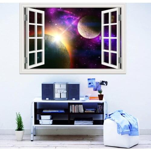 3d Window View Planet Galaxy New Wall Sticker Removable Outer Space Decals Stickers Home Decor Living Room Wallpapers Art