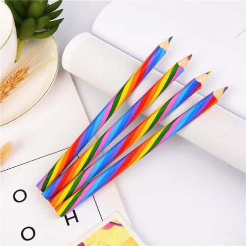 4Pcs/pack Kawaii 4 Color Concentric Rainbow Pencil Crayons Colored Pencil Painting Graffiti Drawing Tools School Office Supplies