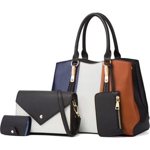 4 pcs One Sets Women Portable Handbags Large Capacity PU Waterproof Travelling Shoulder Bags Wallet Hand Bags