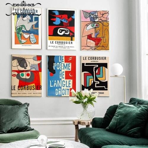 Le Corbusier Abstract Exhibition Posters and Prints Wall Art Line Face Canvas Picture for Home Decoration Interior Paintings