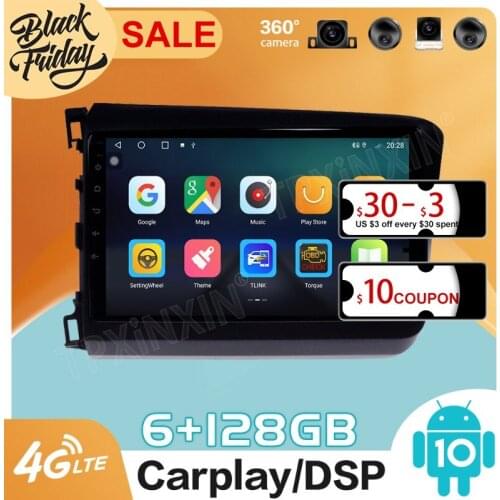 Android10 PX6 DSP is Suitable for Honda Civic 2011 - 2015 GPS Car Navigation Car Radio Video Stereo Multi-function CarPlay Host