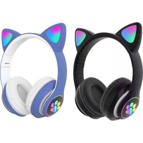 Flash Light Cute Cat Ears Wireless Headphone with Mic 5.0 RGB Headphones Adults Kids Girl Headset Support TF Card