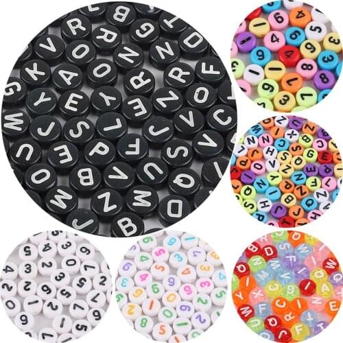 100pcs/lot 4x7mm Plastic & Acrylic Beads Round English Letters Loose Beads For Jewelry Making Findings Necklace Bracelet Earring