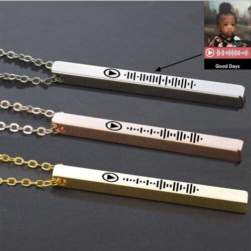 Four Sides Engraving Stainless Steel Bar Custom Music Spotify Code Necklace Personalized Laser Carved Necklace for Women Men