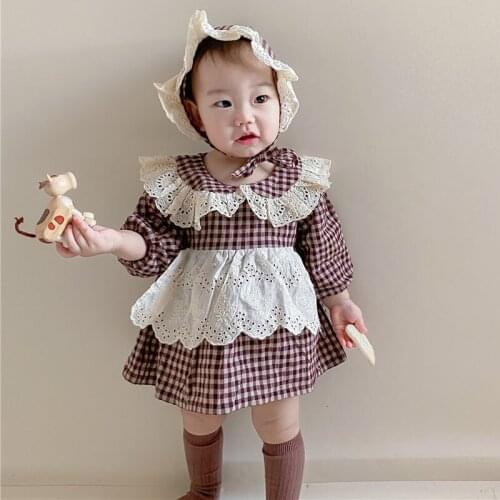 Kids Baby Girl Long Sleeve Grid Lace Rompers Newborn Spring Autumn Infant Baby Girl Rompers Baby Girl Clothes Rompers