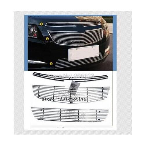 For 2009-2013 for Chevrolet Cruze modified metal grid overlay front racing grills trim 3pcs