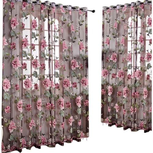 Elegant Glass Door Decorative Blinds Window Peony Printed Transparent Tulle Curtain Divider Valance Home Bedroom Dormitory Decor
