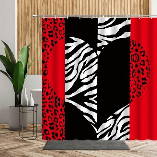 Girly Heart Shaped Leopard Print Shower Curtain Creative Bath Set Modern Zebra Leopard Hanging Curtains for Bathroom Home Decors
