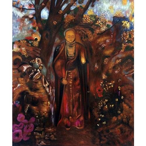 Figurative Wall Art Painting Buddha Walking Among The Flowers,1905 by Odilon Redon Home Decor Canvas Oil Painting Hand Painted