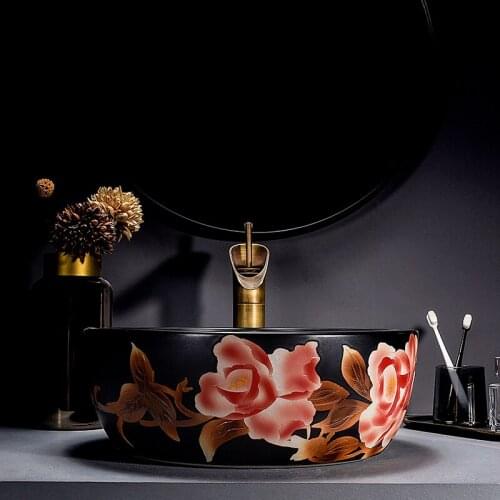 Chinese hand-painted table basin vintage wind toilet washbasin household washbasin antique basin ceramic washbasin