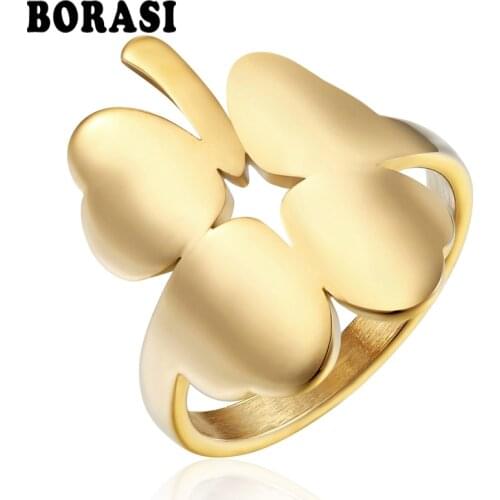 BORASI New Butterfly Plant Stainless Steel Rings Fashion Ring Jewelry For Women Party vintage Rings Gold Color For Female Ring