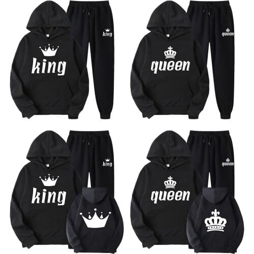 Bababuy King Queen Lovers Couple Matching Set Hoodies Sweatshirts and Sweatpants Trousers Men Women Casual Tracksuits