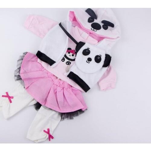 0-3M Autumn Toddler Baby Kids Girls doll Clothes Sets Cute panda dress up Long Sleeve Tops + Fashion skirt and Mini bag gift