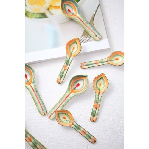 Hand Painted Feather Colorful Ceramic Measuring Spoon
