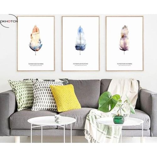 Colorful Feather Unframed 3 Pieces/Set Painting Modern Canvas Art Prints Poster Artwork For Living Room Decor
