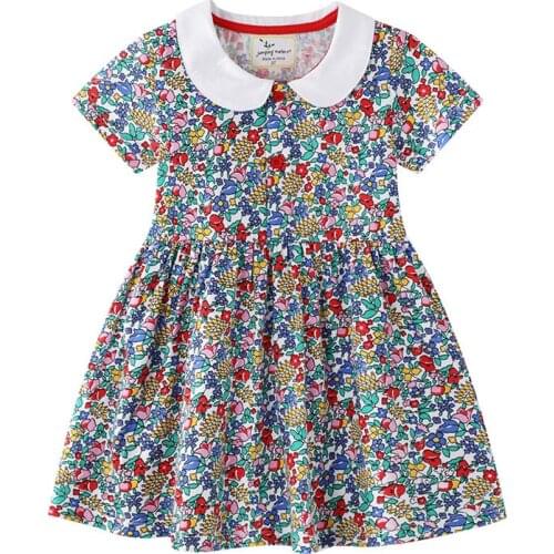 Jumping Meters Top Brand New 2021 Flowers Princess Dress for Summer Cotton Children Clothing Toddler Floral Girls Party Dresses