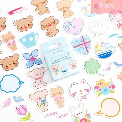 45Pcs/box Cute Cartoon Kindergarten Diary Mini Paper Sticker Decoration Diary Scrapbooking Label Sticker Stationery