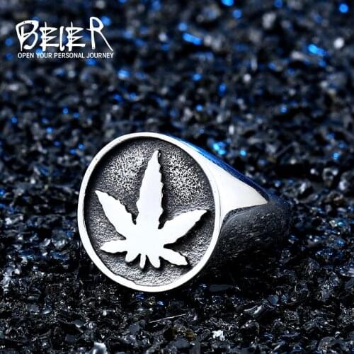 Beier new store 316 Stainless Steel Religious Maple Leaf Ring For Men ring Weed Signet Ring men ring WR8-606