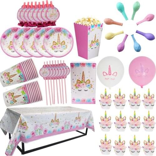 Party Rainbow Unicorn Birthday Disposable Tableware Set Cups Plates Napkin kids birthday gift Baby Shower Unicorn Party Supplies